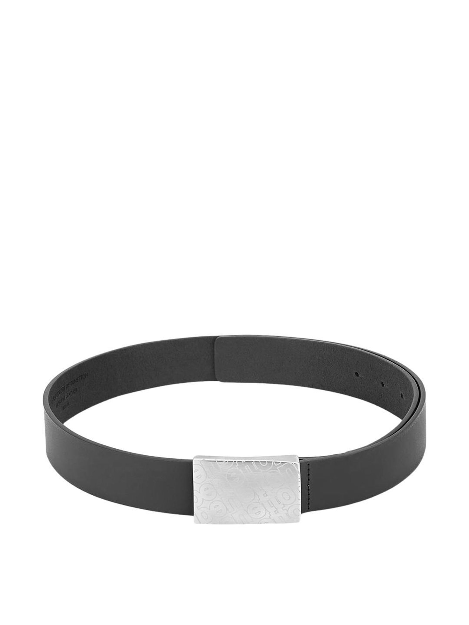 BELWABA Black Textured Formal Leather Belt for Men
