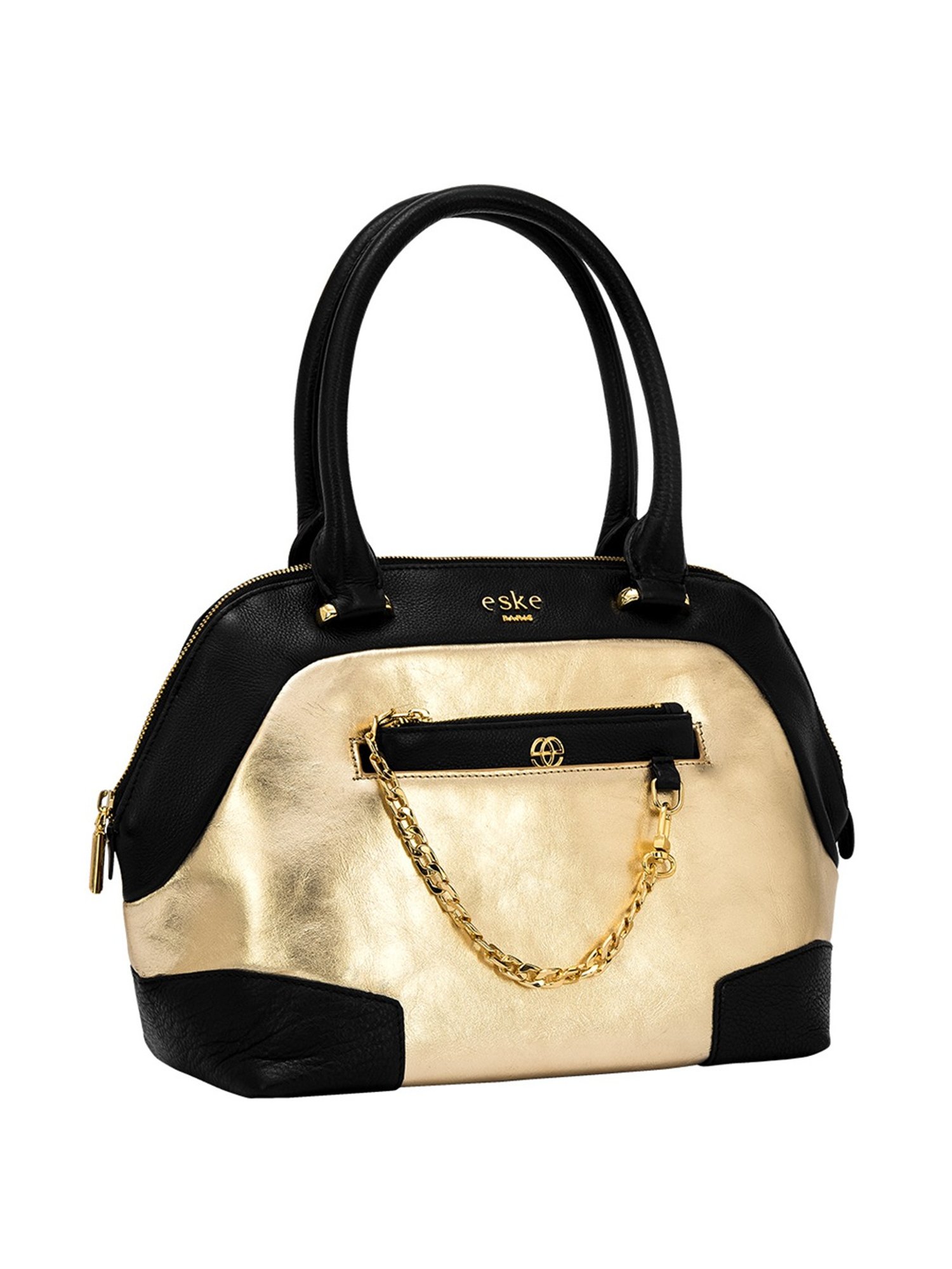 Eske Feya Black & Golden Color Block Medium Handbag