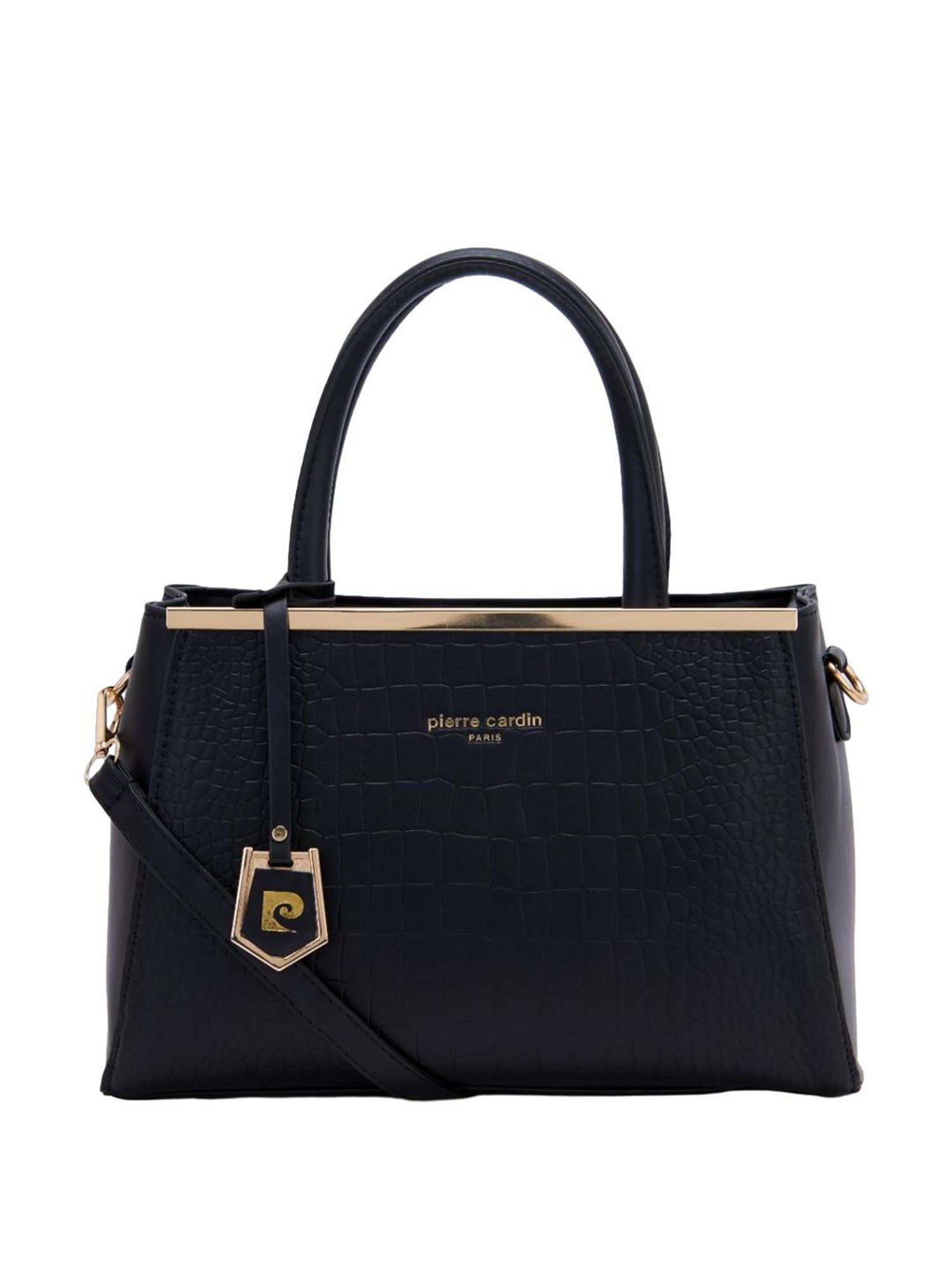 Pierre Cardin Black Solid Satchel Handbag