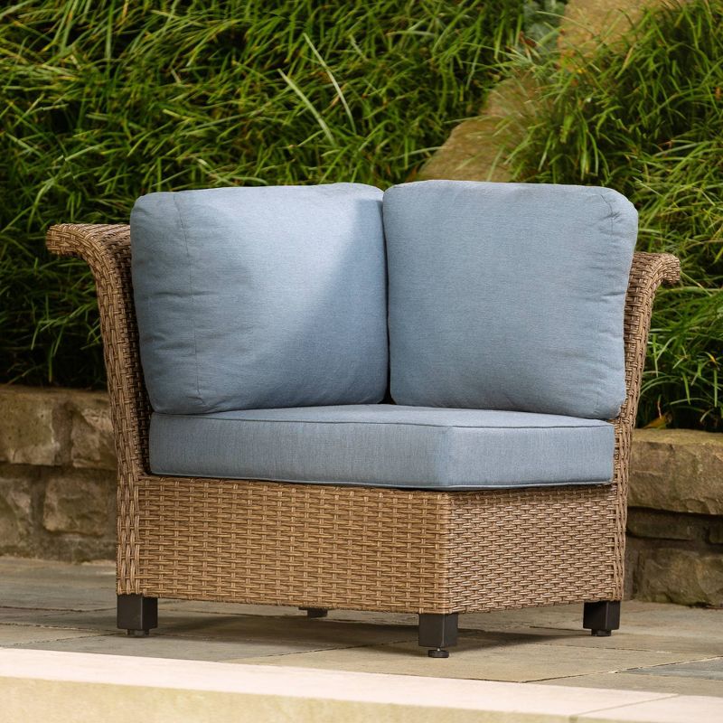 Nolin Cushioned Corner Weathered Brown Frame Sunbrella Spectrum Denim Fabric - La-Z-Boy