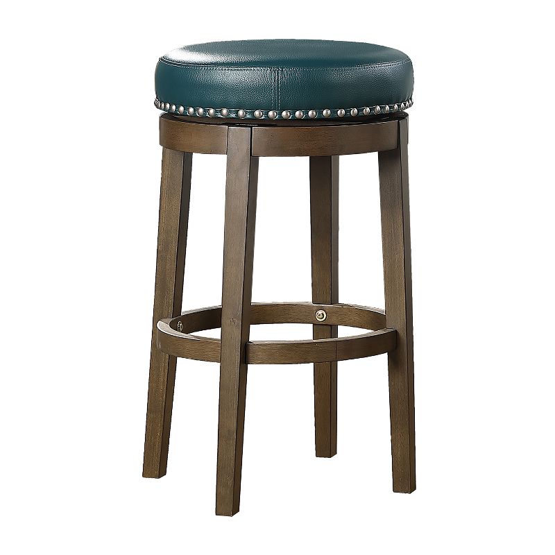 Lexicon Whitby 30.5 Inch Pub Counter Height Wooden Bar Stool with Solid Wood Legs and Faux Leather Round Swivel Seat Kitchen, Green (2 Pack)