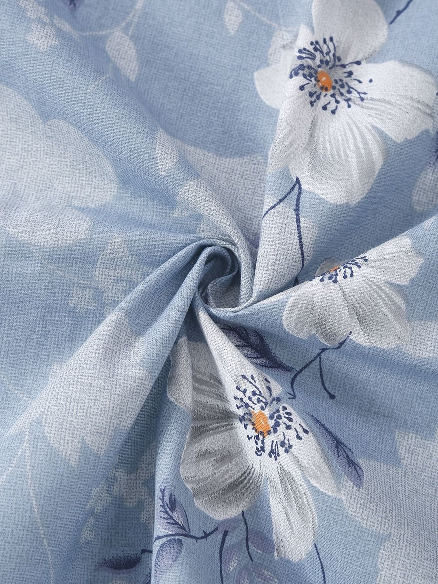 Swayam   Floral Blue & Grey 144 TC Cotton King Bedsheet with 2 Pillow Covers