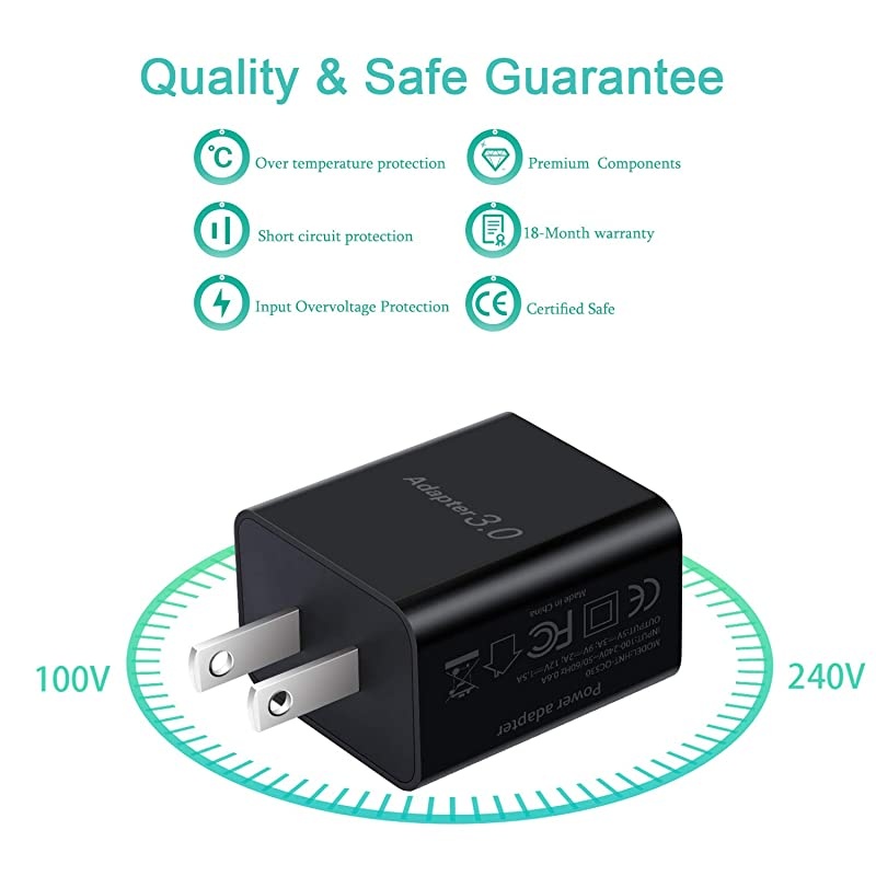 4Pack QC 30 USB Wall Charger  18W QC 30 USB Charger Adapter Fast Charging Block Compatible Wireless Charger Samsung Galaxy S9 S8Note 8 9 iPhone iPad LG HTC 10 and More