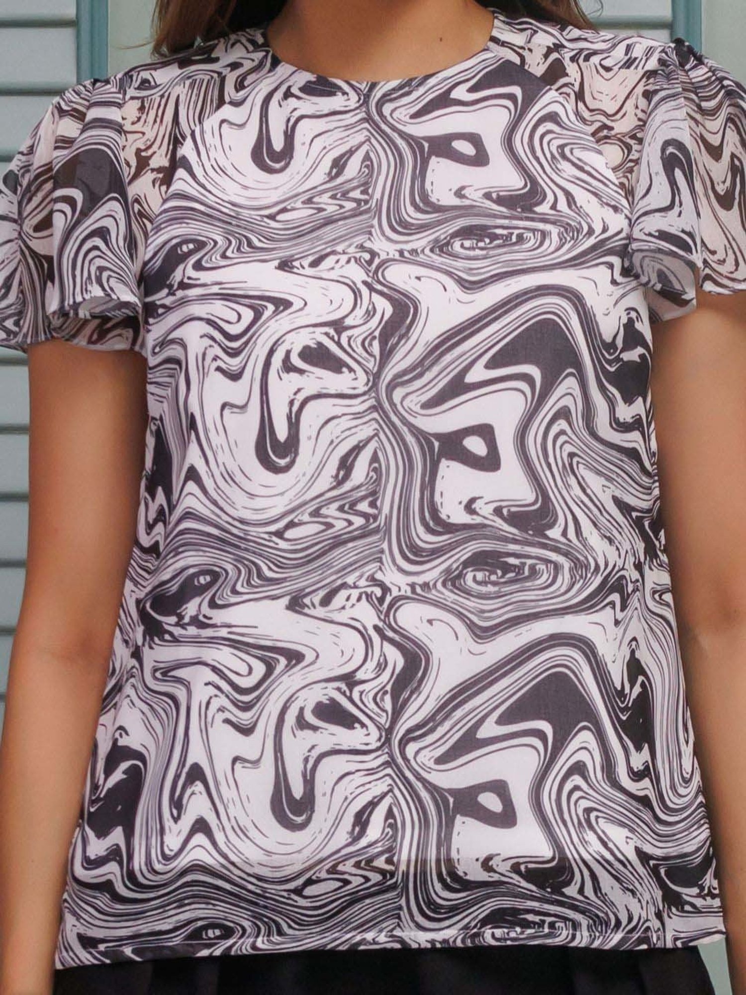 Zink London White & Grey Printed Top