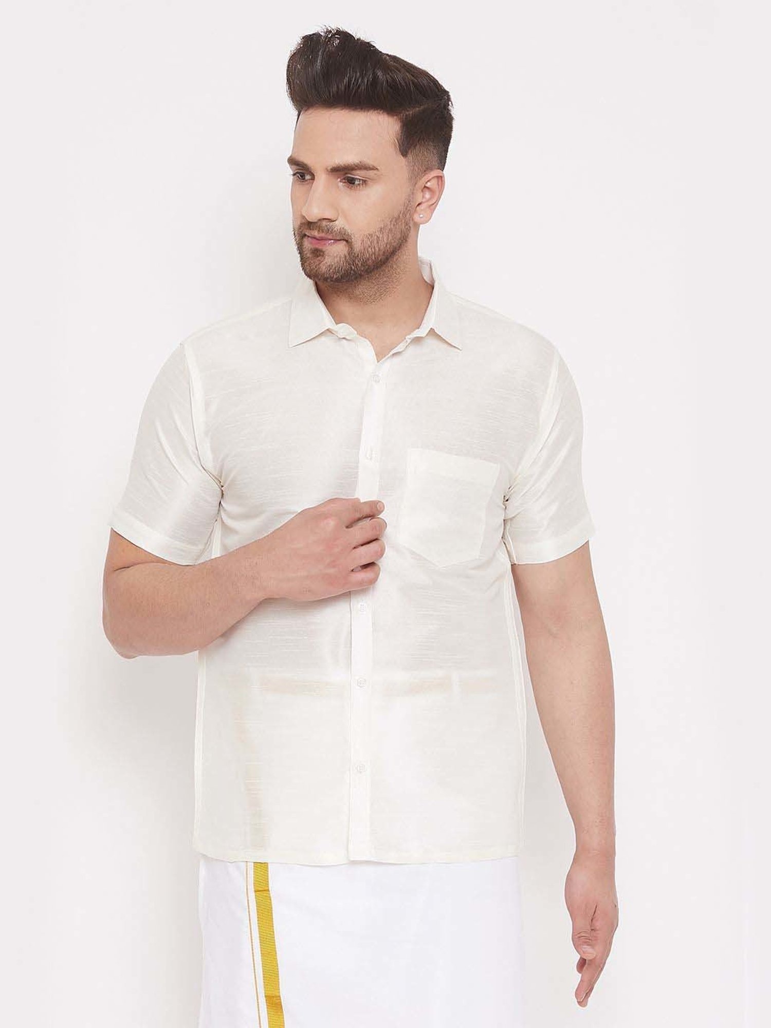 Vastramay Cream Regular Fit Shirt
