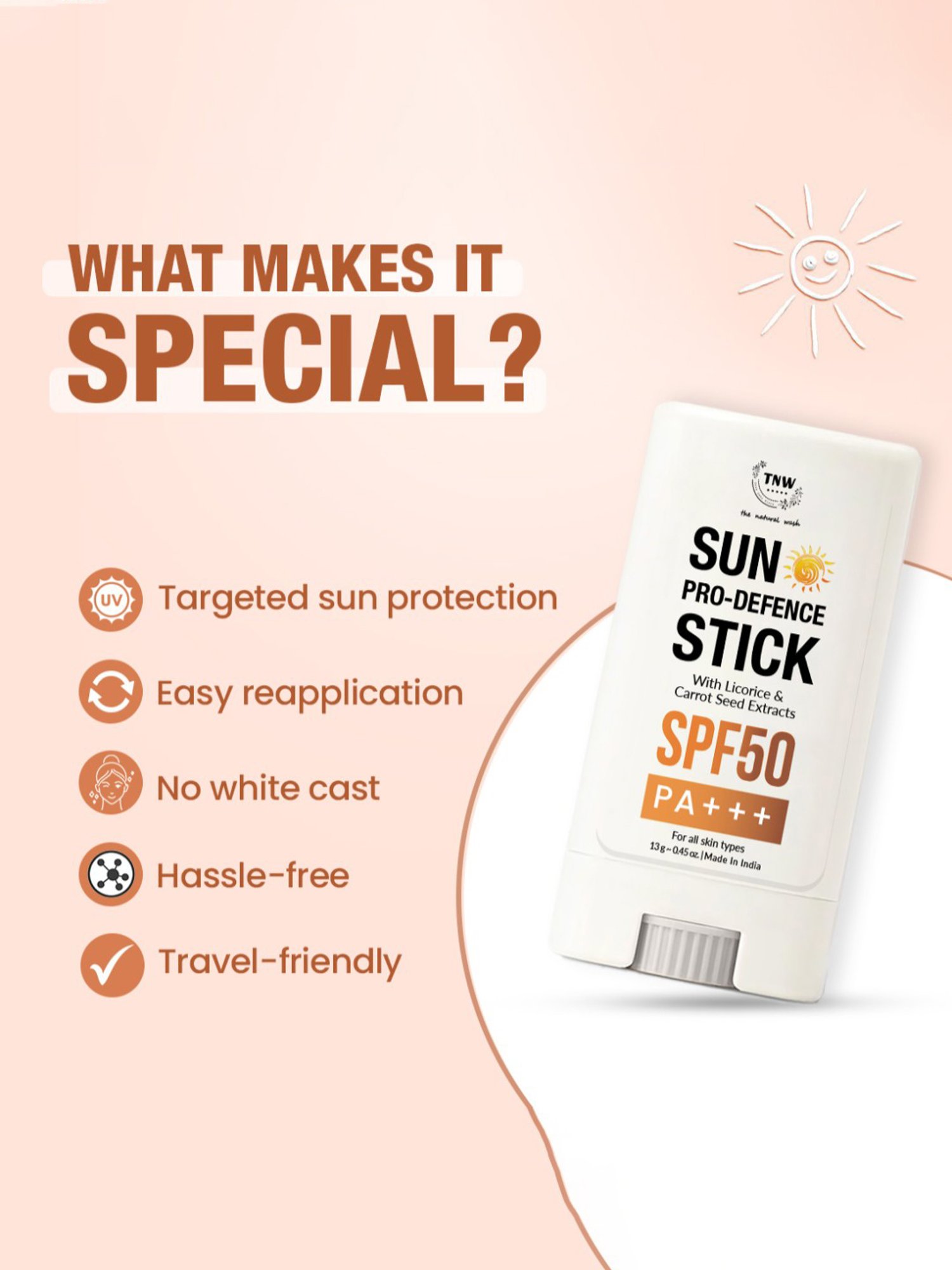 TNW-The Natural Wash Sun Pro-Defence Stick SPF 50 - 13 gm