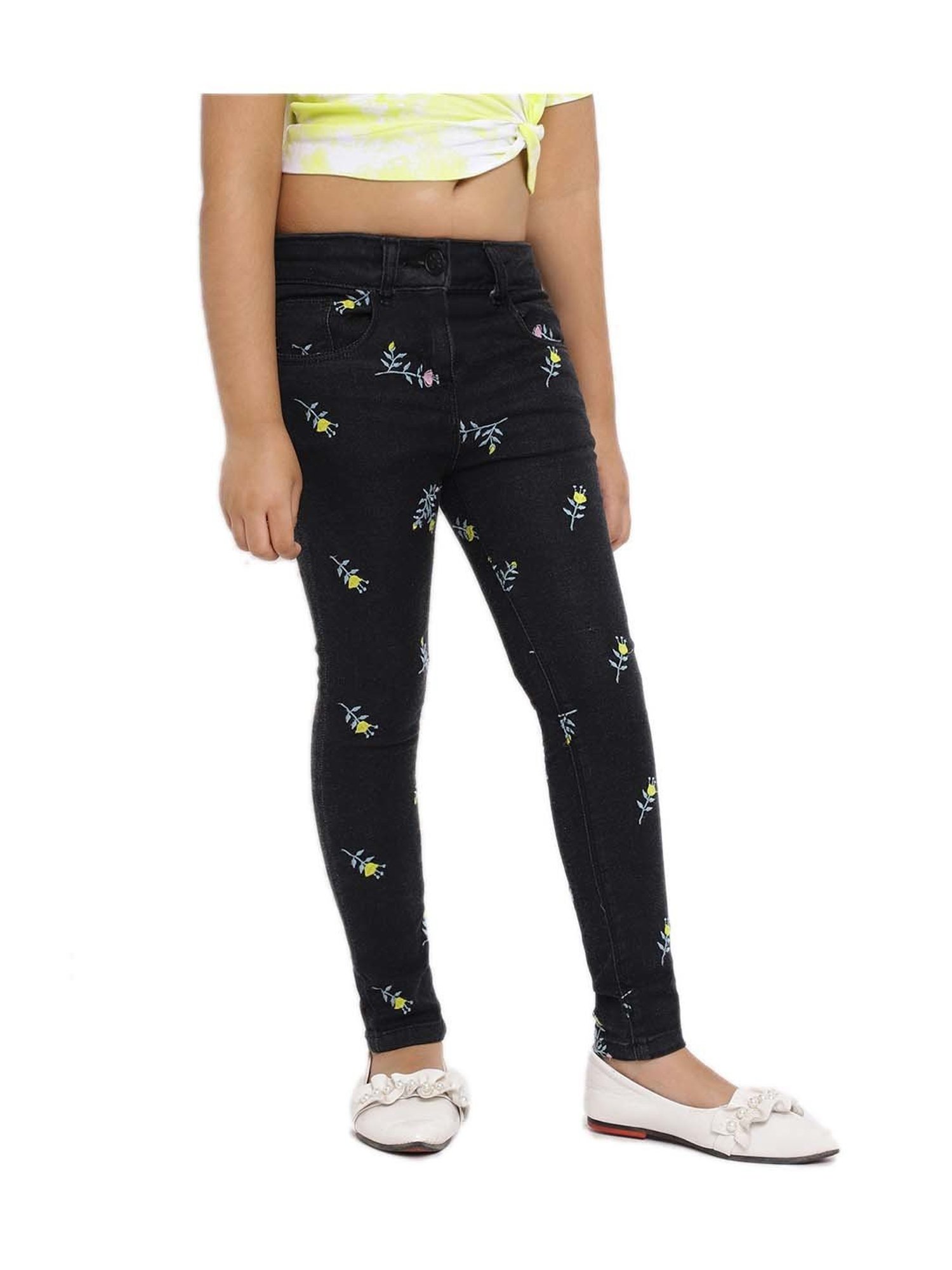 Tales & Stories Girls Black Embroidered Jeans