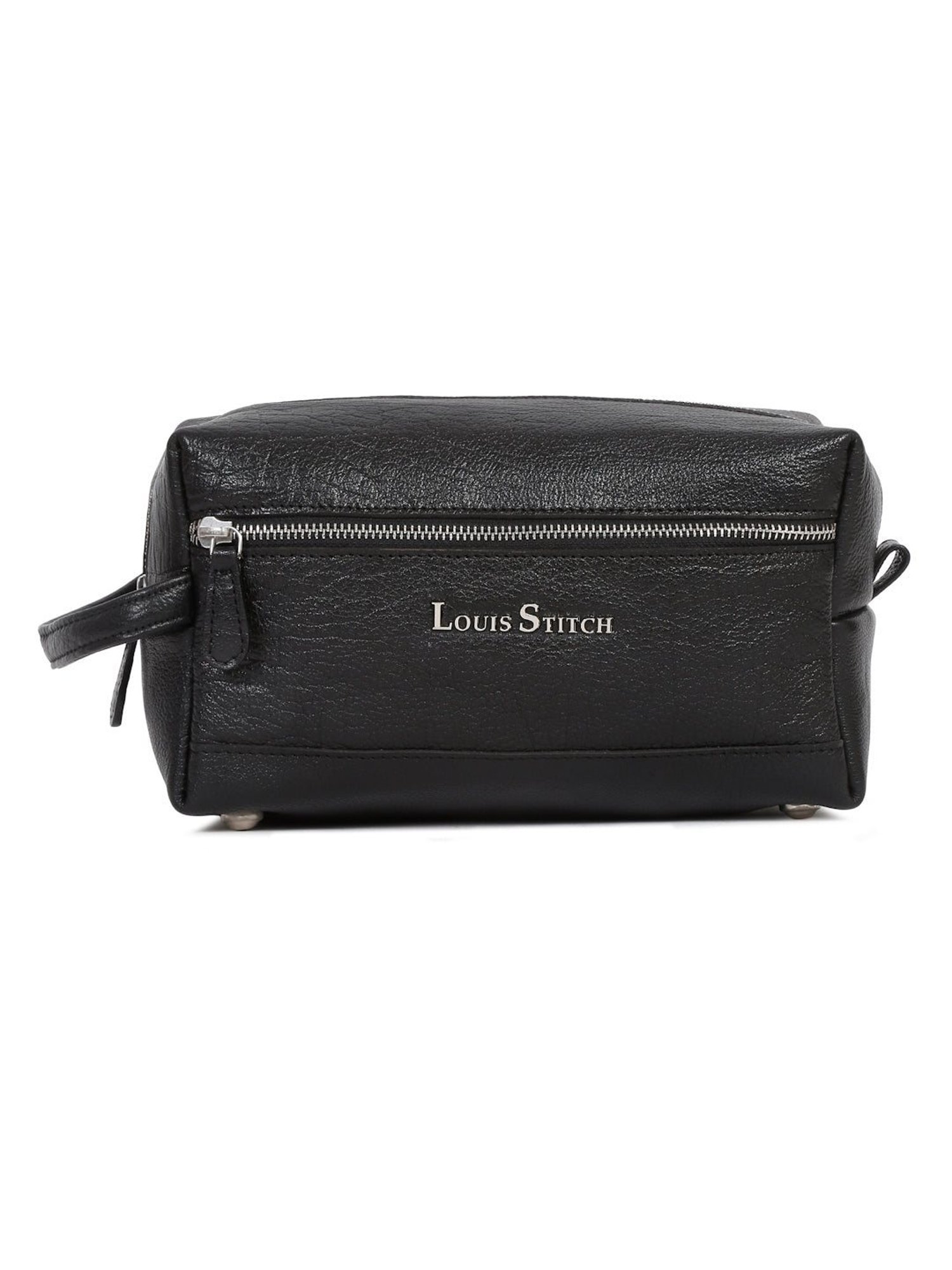 Louis Stitch Jet Black Leather Medium Toiletry Pouch