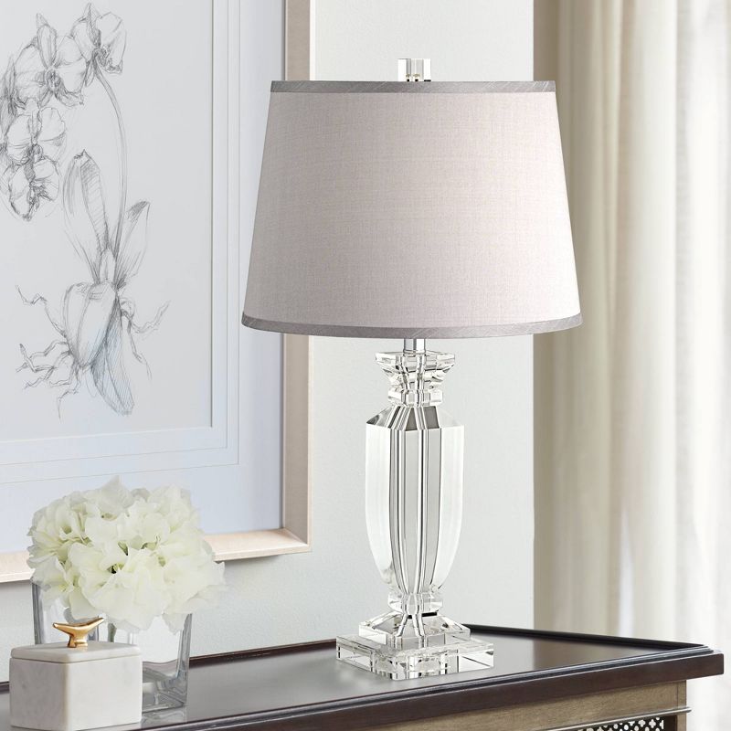 Vienna Full Spectrum Traditional Table Lamp Crystal Body Gray Tapered Drum Shade for Living Room Bedroom Bedside Nightstand Family