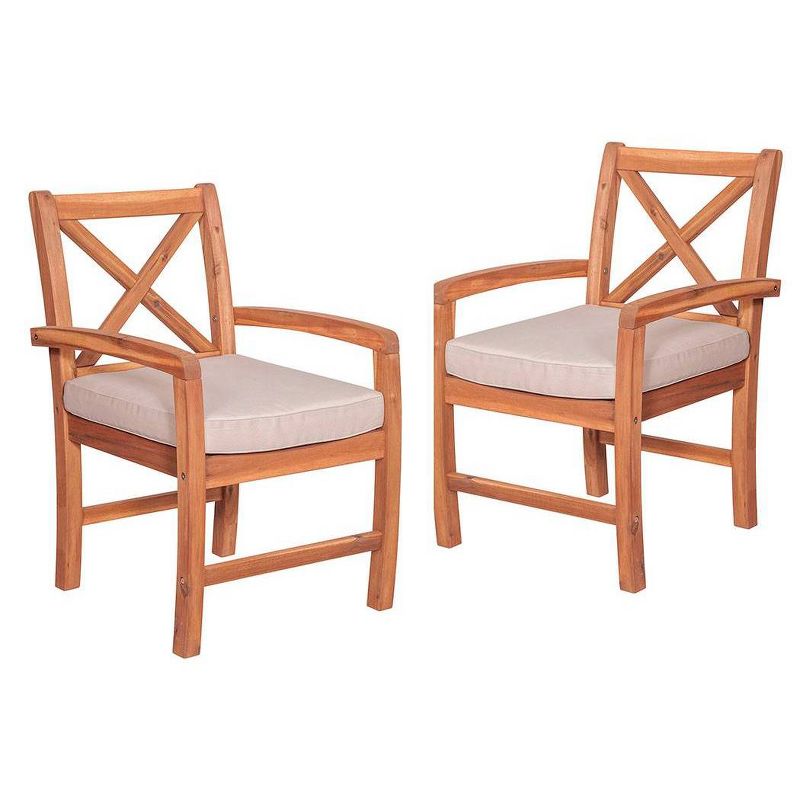 4pc Acacia Wood Simple Patio Dining Set with X-Shaped Back Brown - Saracina Home