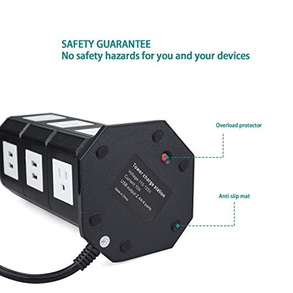 Maximm Smart Power Plug Surge Protector Power Strip Tower 4 AC Outlets + 21 USB Ports, Desktop Charging Station Multiple Plug Outlets with 6.5 feet/2M Long Power Cord 110V Outlet Tower (Black)