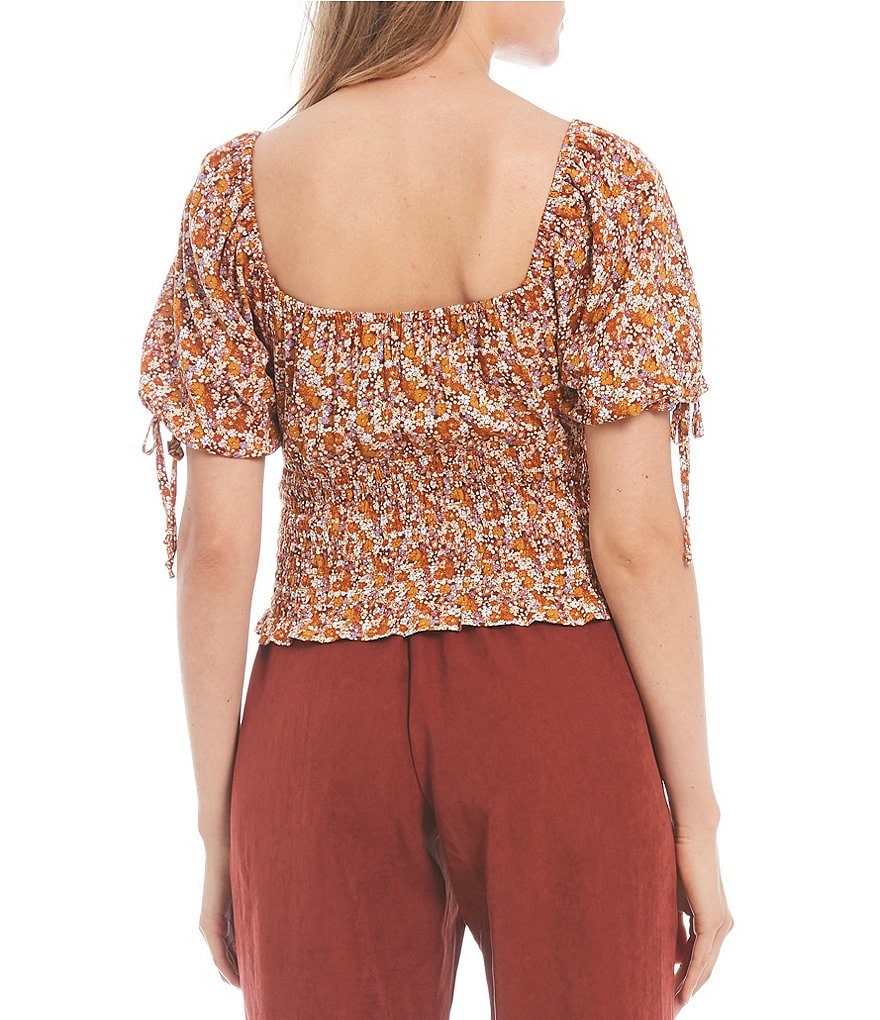 Love & Piece Printed Smocked Ruched Top