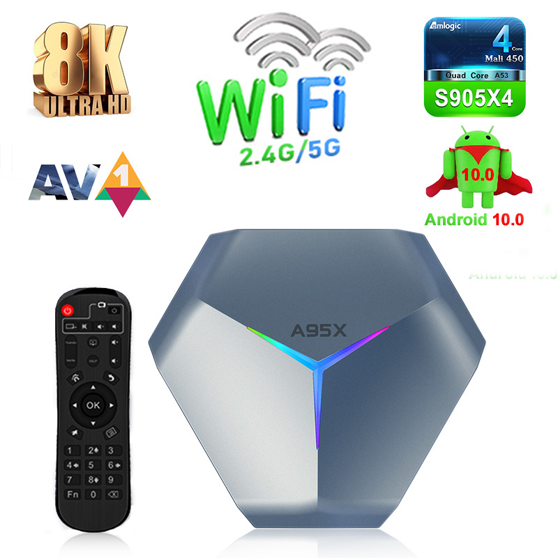 A95X F4 4K TV BOX Android 10 S905X4 Smart Network Player Set-top Box RGB Light 4GB/64GB 2.4G&5G Wifi+BT