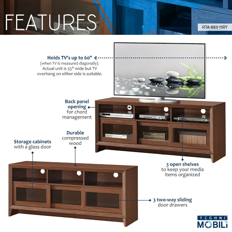 60" Modern TV Stand with Storage Brown - Techni Mobili