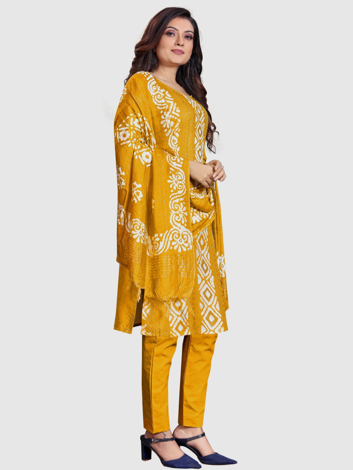 APNISHA Yellow Embroidered Unstitched Dress Material