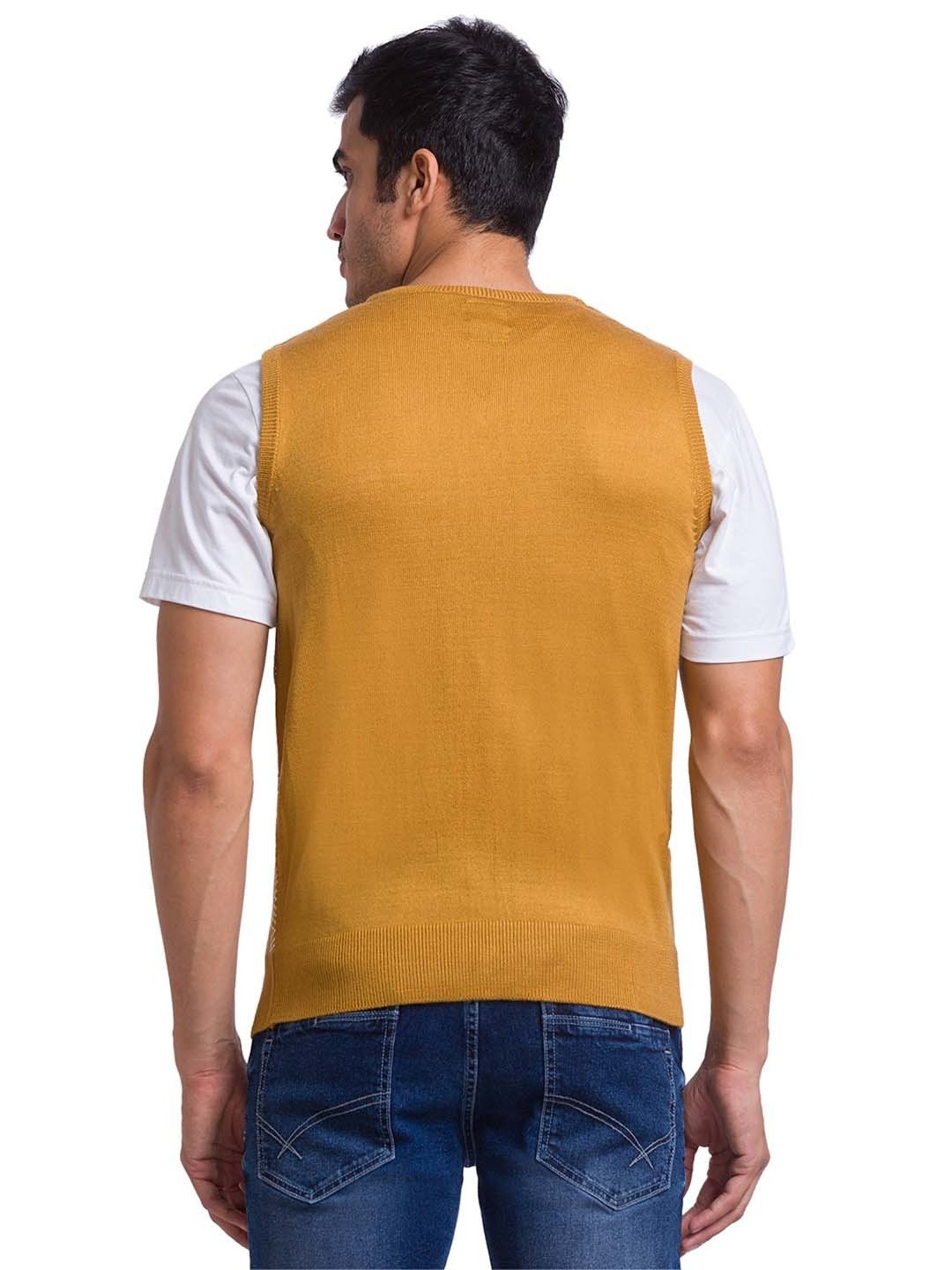 Parx Yellow Regular Fit Self Design Sweater
