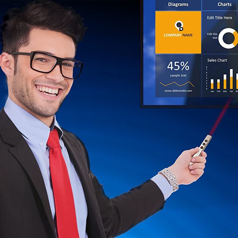 Aluminum 24G Rechargeable Wireless Presenter Remote Clicker with Red Pointer Mac Keynote and Windows PowerPoint PPT Clicker Office Presentation Pointer Gold