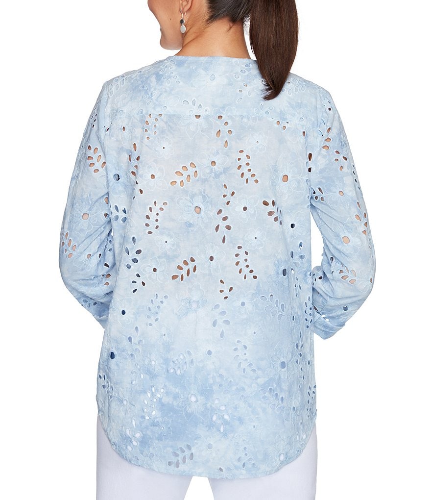 Calessa Petite Size Matte Jersey Knit Button Front Roll Tab Blouse