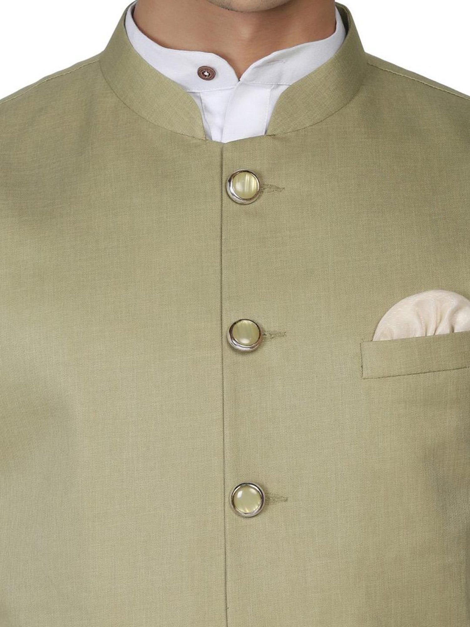 Tahvo Green Satin Slim Fit Nehru Jacket