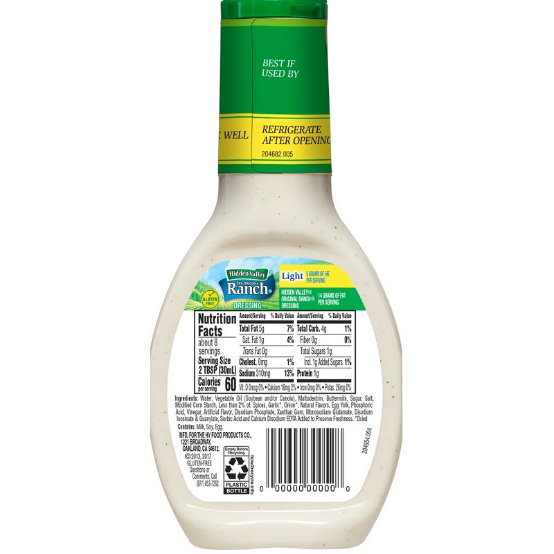 Hidden Valley Original Ranch Light Salad Dressing & Topping - Gluten Free - 8fl oz