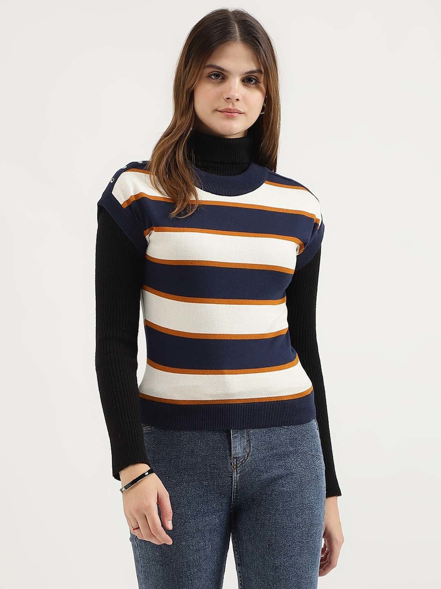 United Colors of Benetton Blue Cotton Striped Top