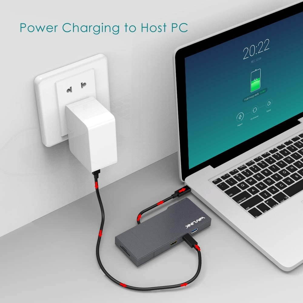 USB C HUB Wavlink USB-C to HDMI 4K@30Hz Adapter with Gigabit Ethernet USB 3.0 Port SD Card Reader 100W PD3.0 Charging for iPad Pro/MacBook Pro 2016+/MacBook Air 2018+ and Type C Devices