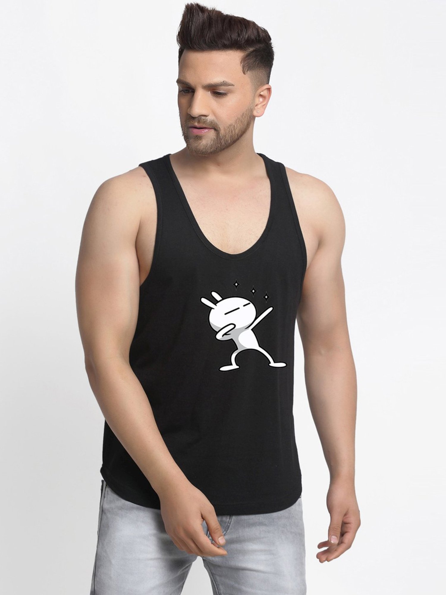 Friskers Multi Cotton Slim Fit Printed Gym Vest - Pack of 2