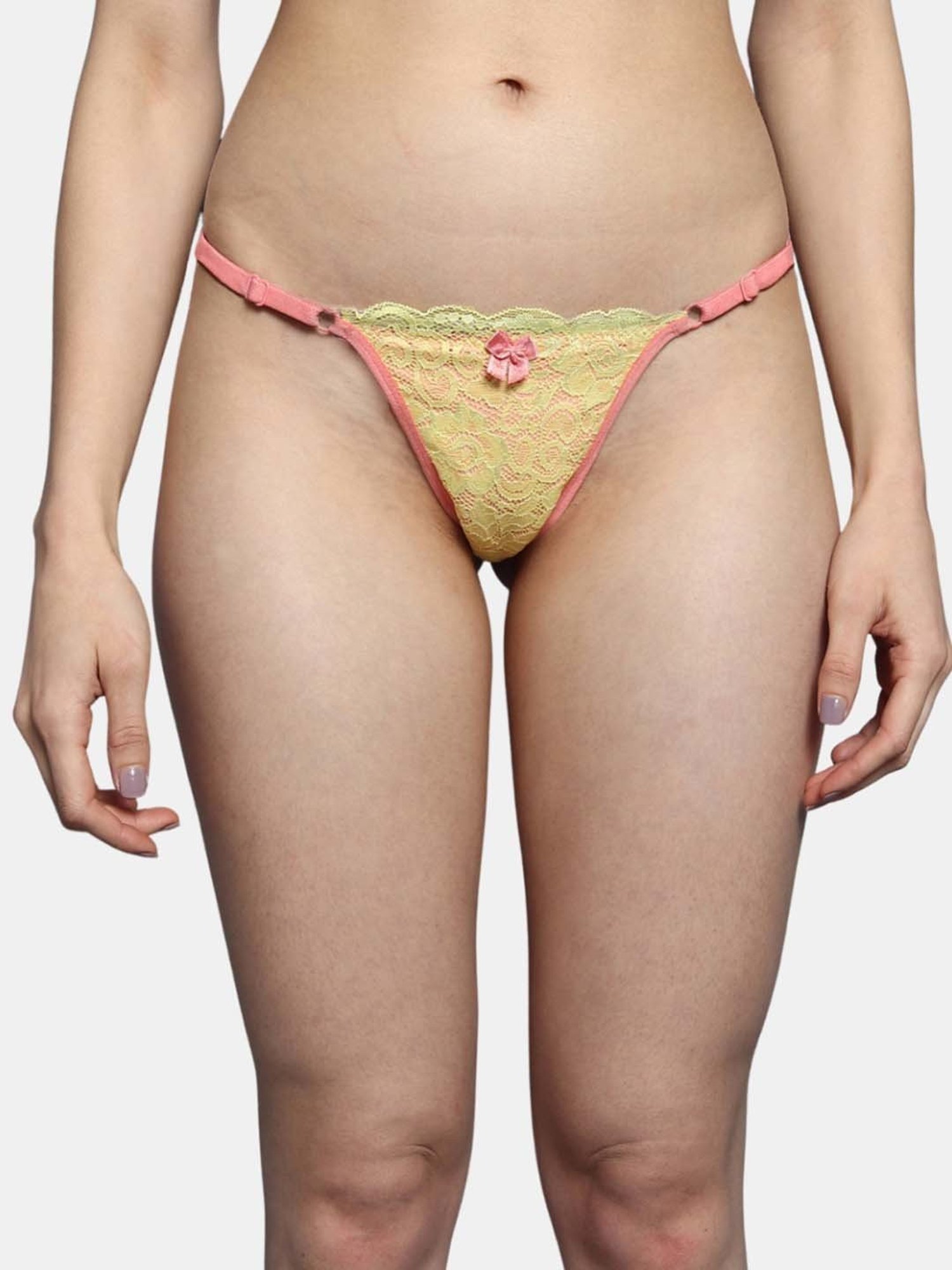 Bleeding Heart Yellow & Pink Lace Work Panty