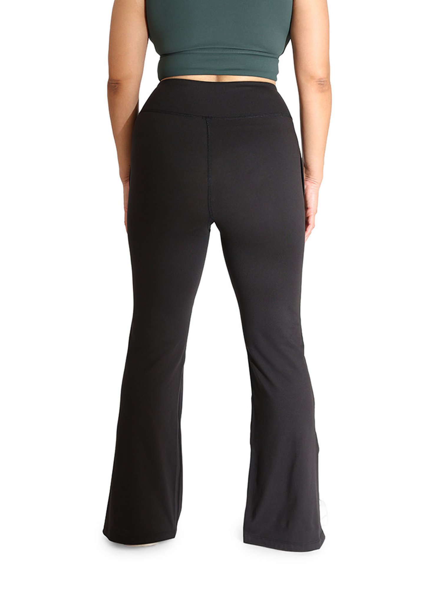 BlissClub Women Black On-The-Go Slit Flare Pants Brushed For Extra Softness