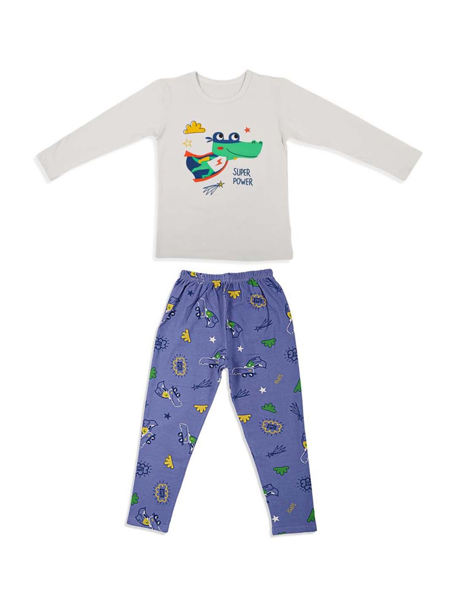 Baby Moo Kids Grey Cotton Printed T-Shirt & Pyjama