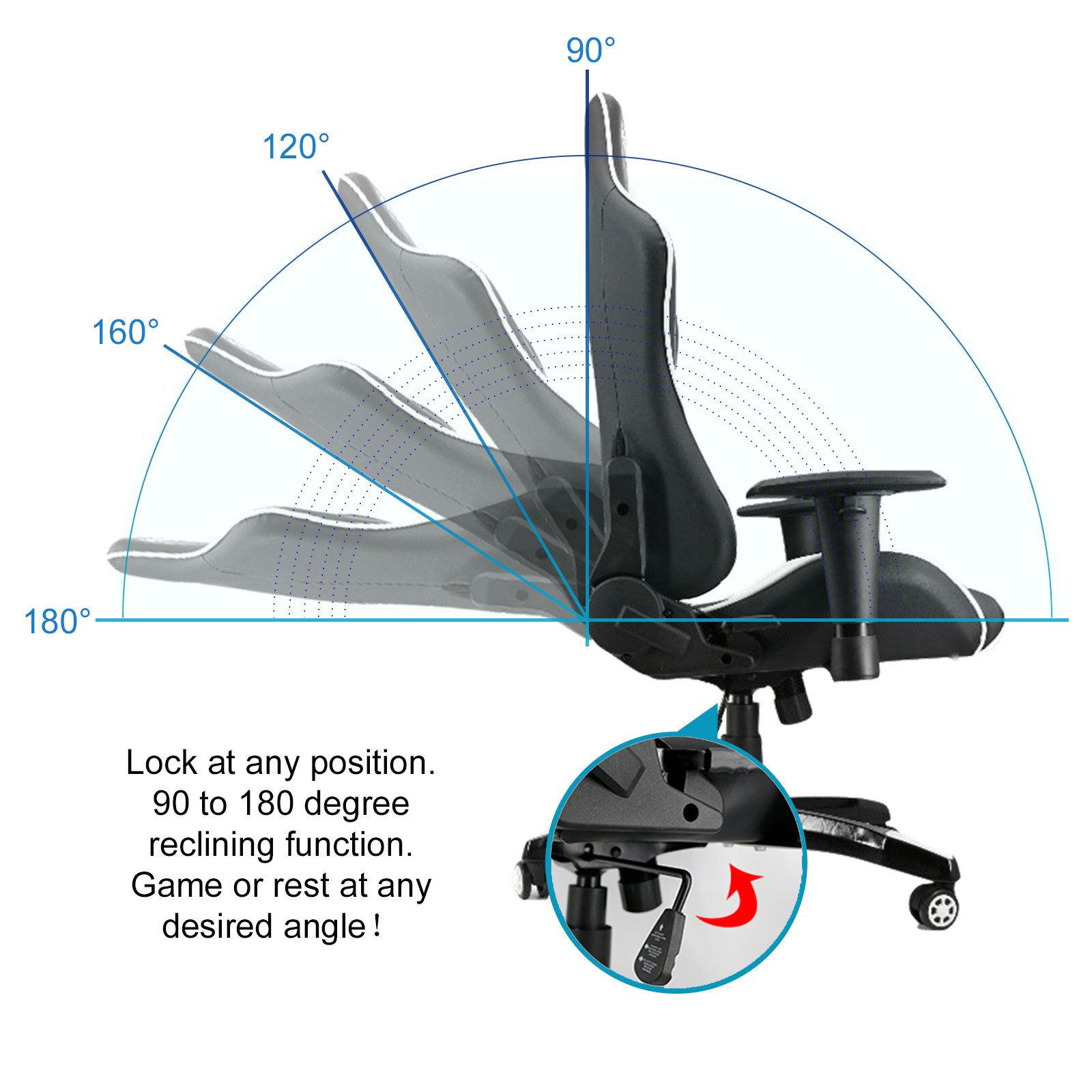Goaic Gaming Chair Office Desk Chair Ergonomic High Back PC Desk Chair Adjustable 3D Armrests Gamer Chair, Computer Gaming Recliner Chair with Headrest and Lumbar Pillow Support (Black/Bule)