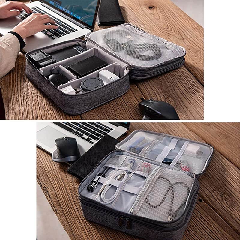 Electronics Organizer  Electronic Accessories Bag Travel Cable Organizer ThreeLayer for iPad Mini Kindle Hard Drives Cables Chargers ThreeLayerGrey