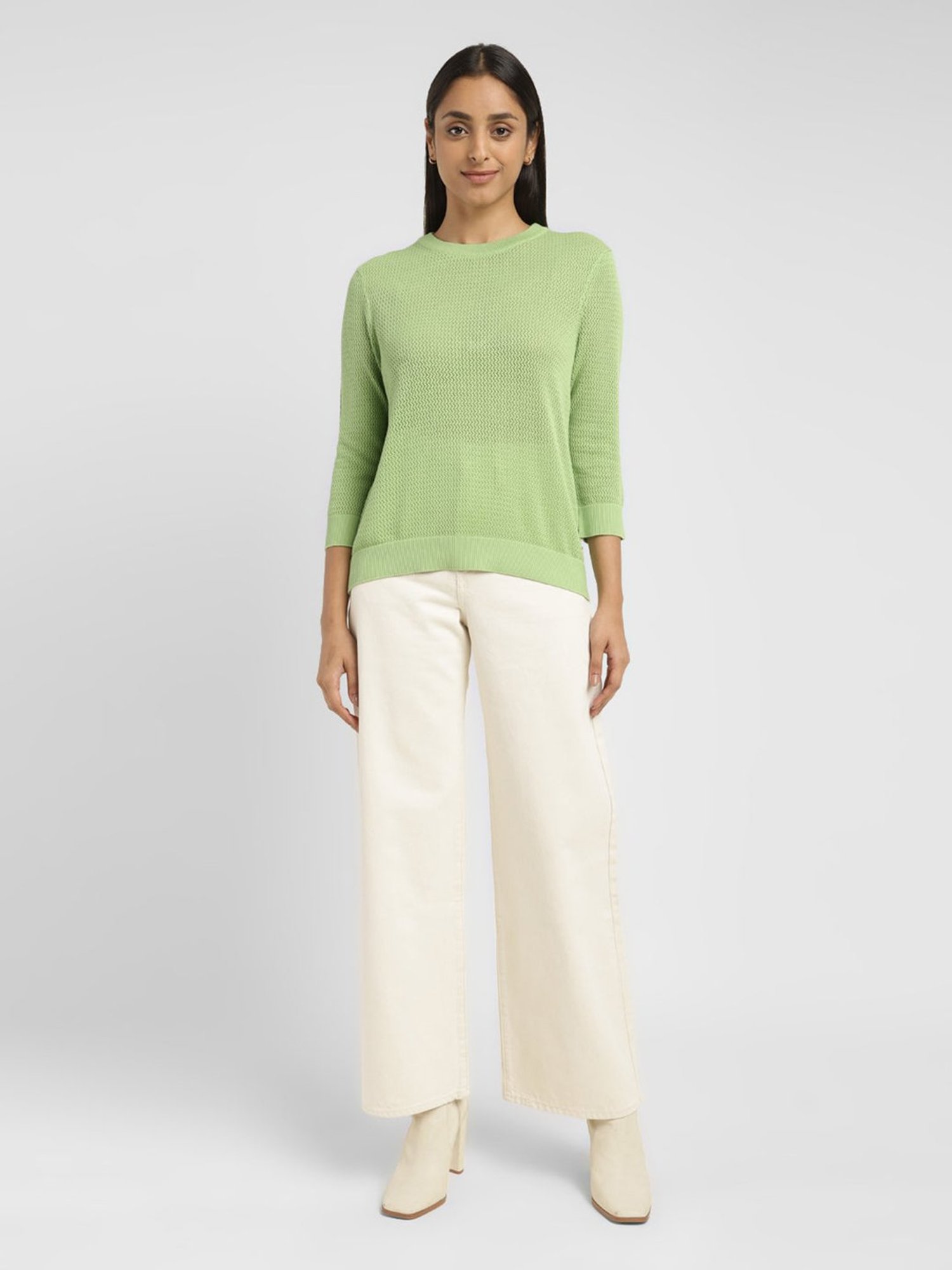 Levi's Light Green Cotton Self Design Sweater