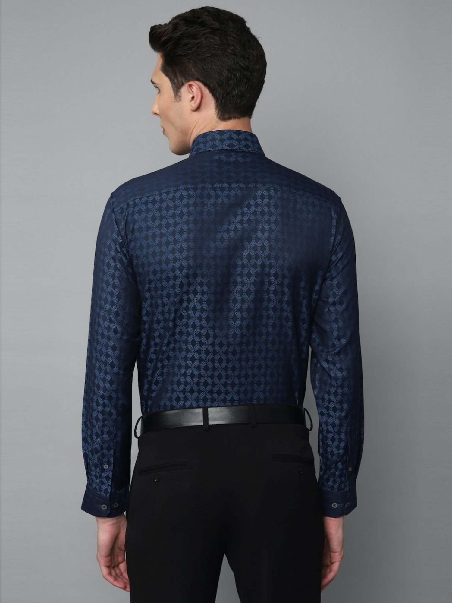 Luxure By Louis Philippe Navy Blue Regular Fit Printed Shirt