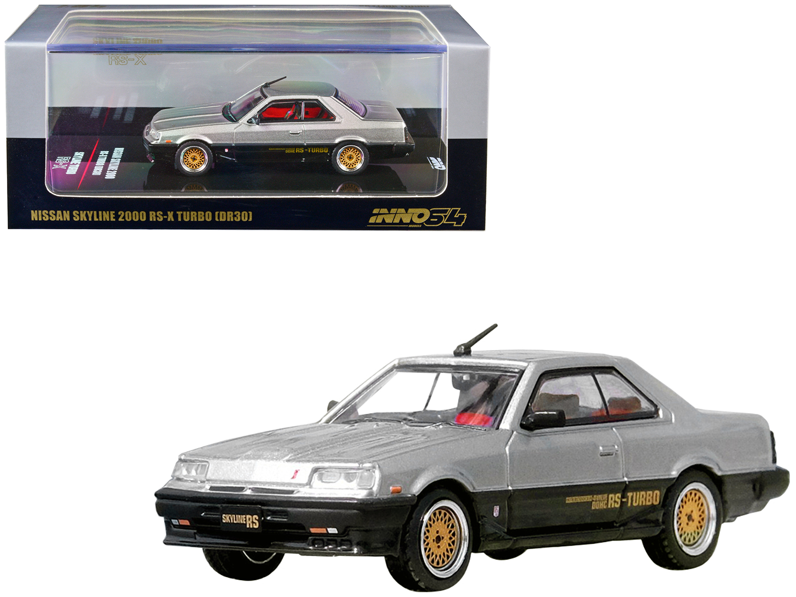 Nissan Skyline 2000 RS-X Turbo (DR30) RHD (Right Hand Drive) Silver and Black 1/64 Diecast Model Car by Inno Models