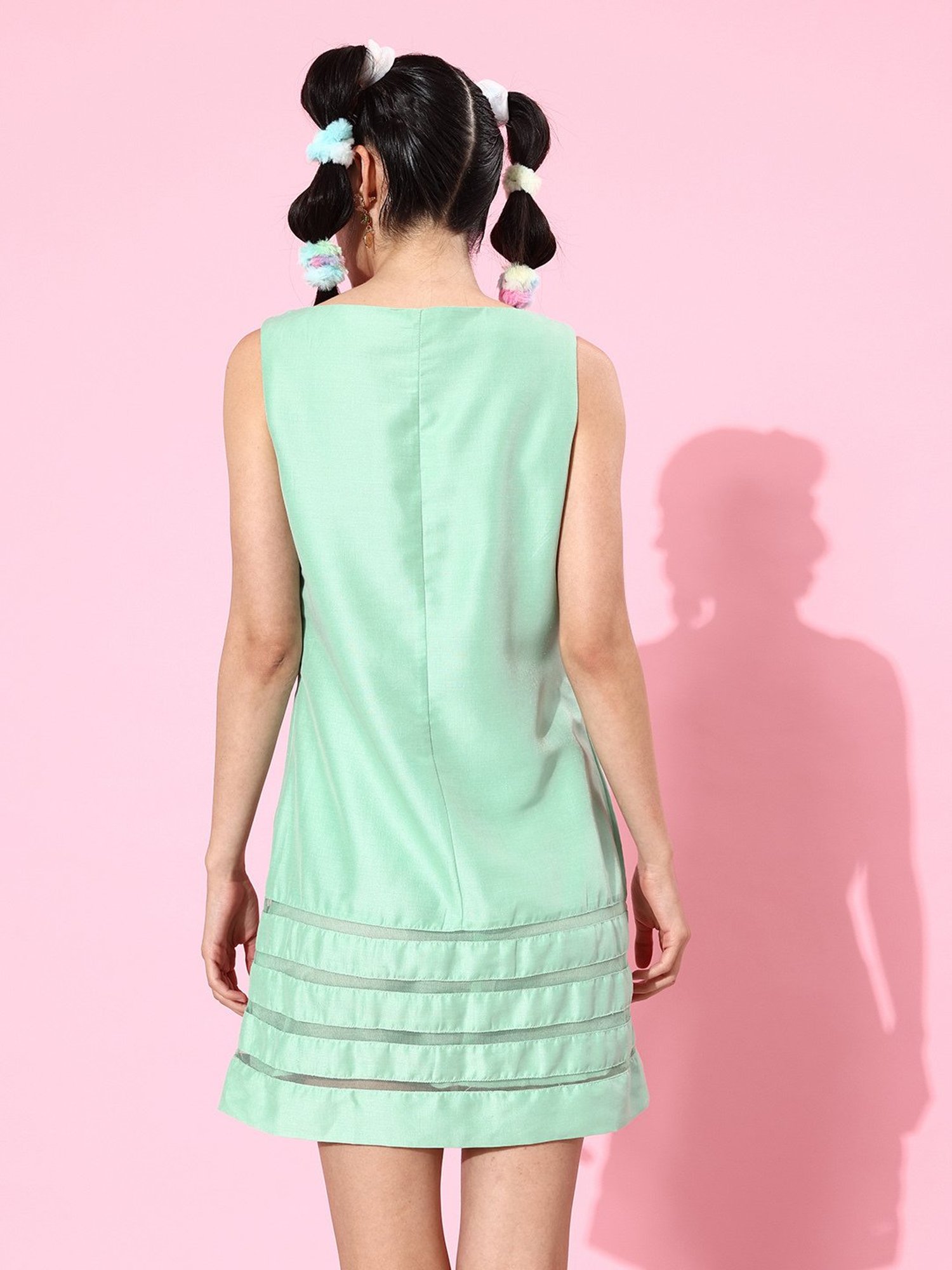 QUIERO Sea Green Embellished A Line Dress