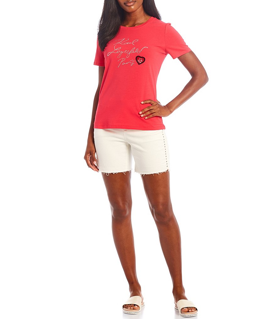 KARL LAGERFELD PARIS Signature Sequin Script Logo Patch Short Sleeve Tee