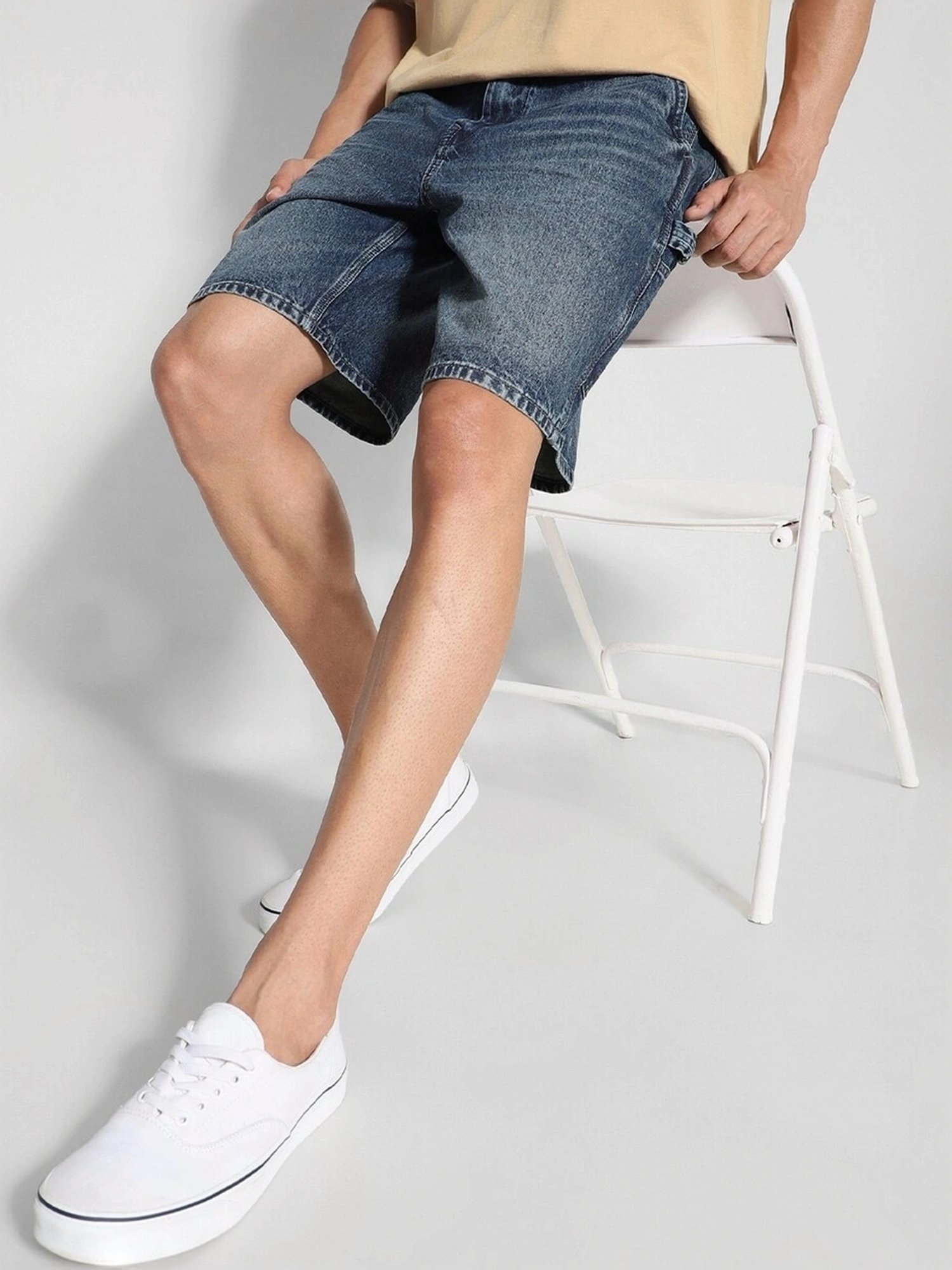 American Eagle Blue Cotton Regular Fit Denim Shorts