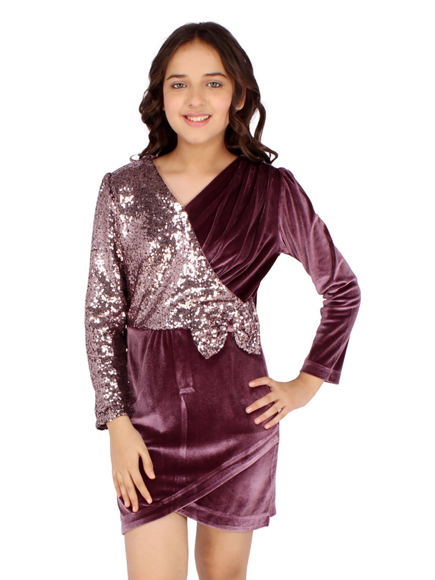 Cutecumber Kids Mauve Embellished Shift Dress