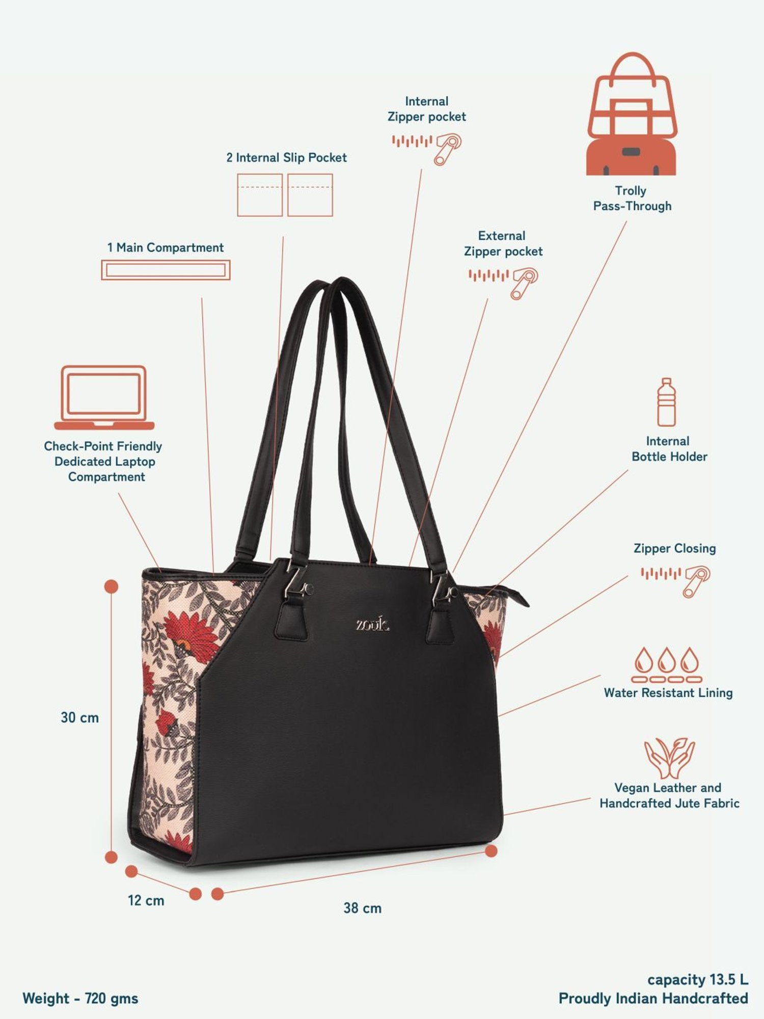 ZOUK Classic Black Printed Tote Bag
