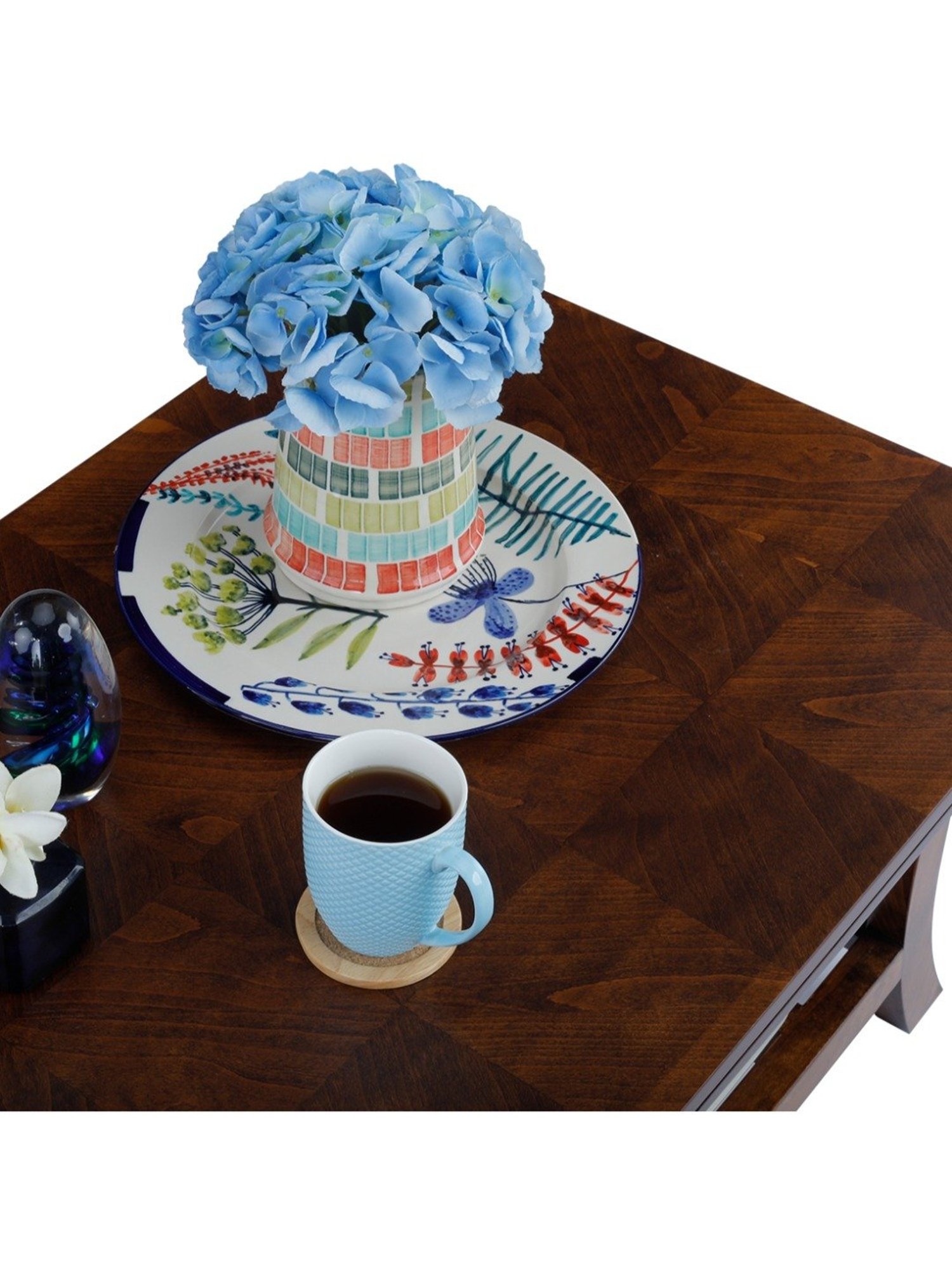 Durian Scarlet Brown Veneer & Solid Wood Coffee Table in Oak Finish