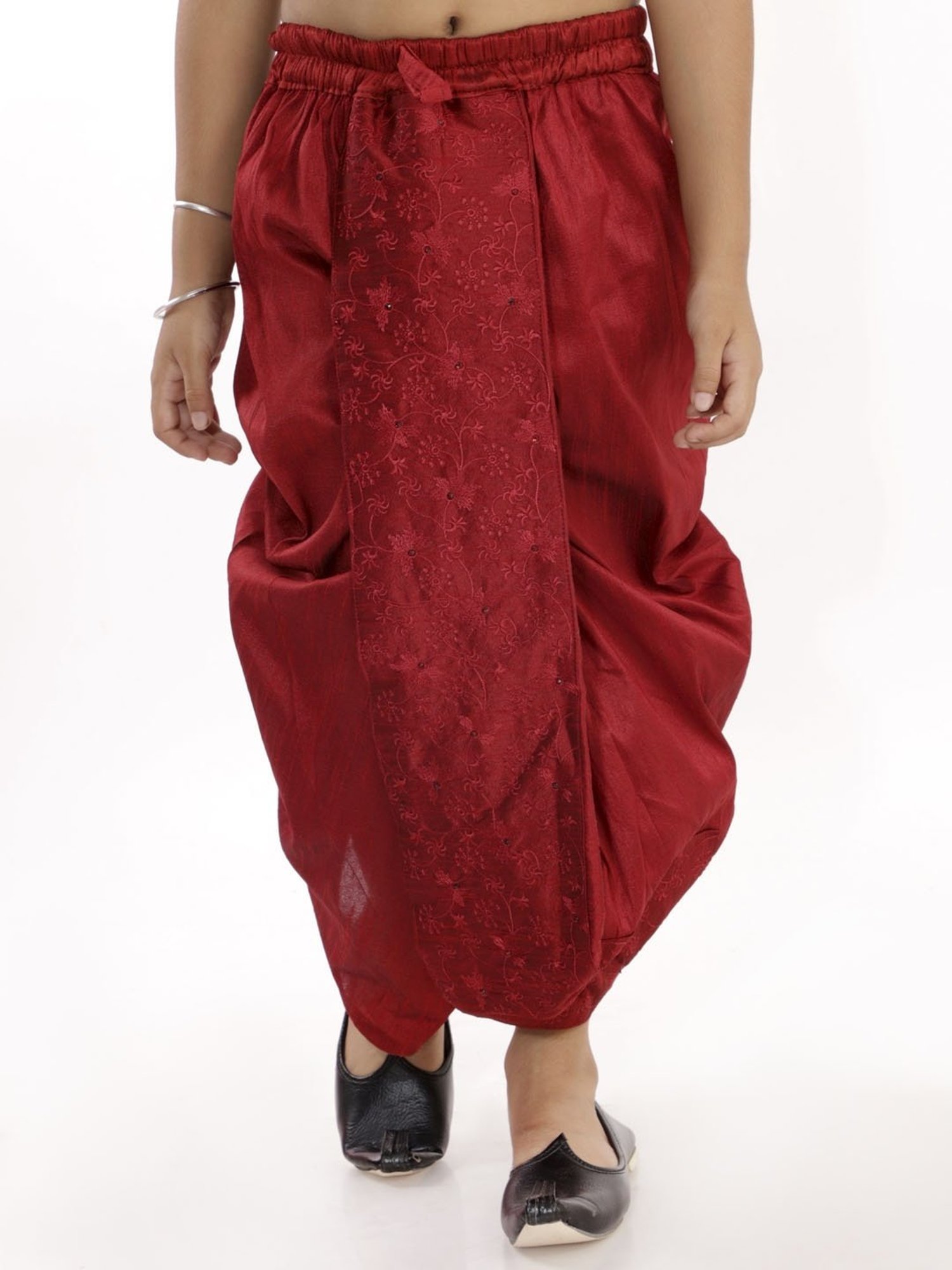 VASTRAMAY Kids Maroon Embroidered Dhoti
