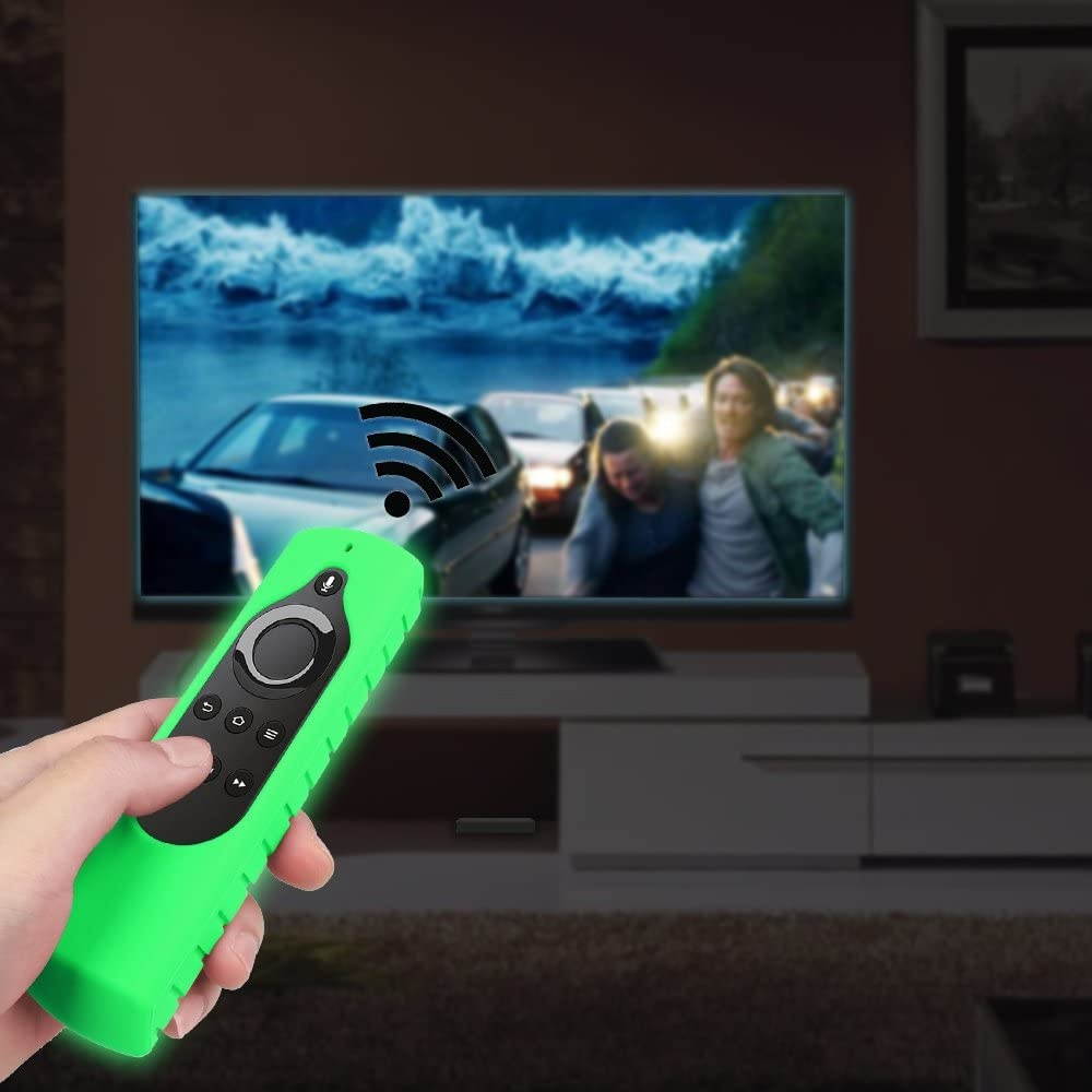 Fintie Silicone Case for 2nd Gen Fire TV Stick with 1st Gen Alexa Voice Remote, Compatible with Echo/Echo Dot Alexa Voice Remote - Honey Comb Series [Anti Slip] Shockproof Cover, Green-Glow