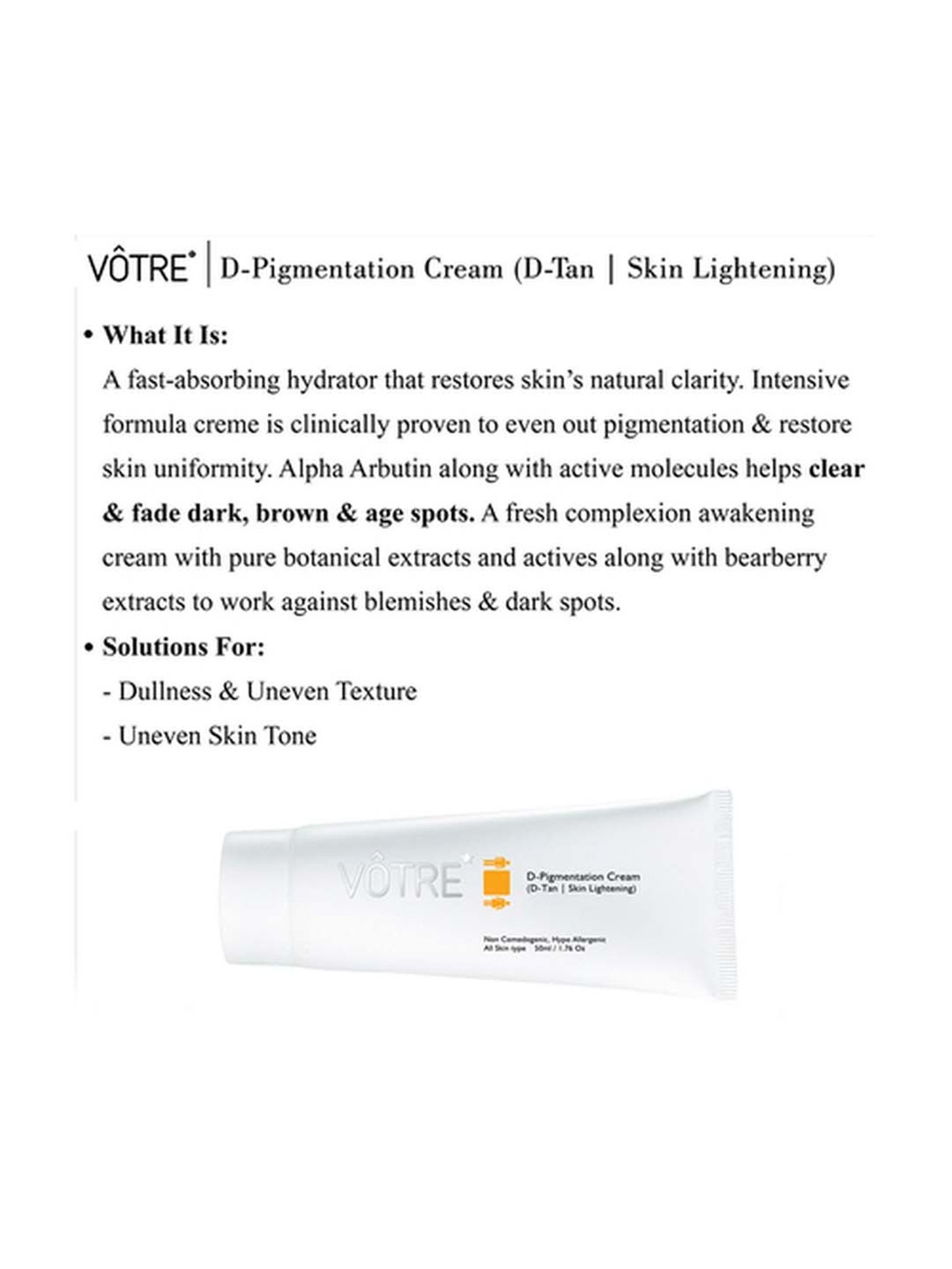 Votre Pigmentation Cream D Tan & Skin Lightening