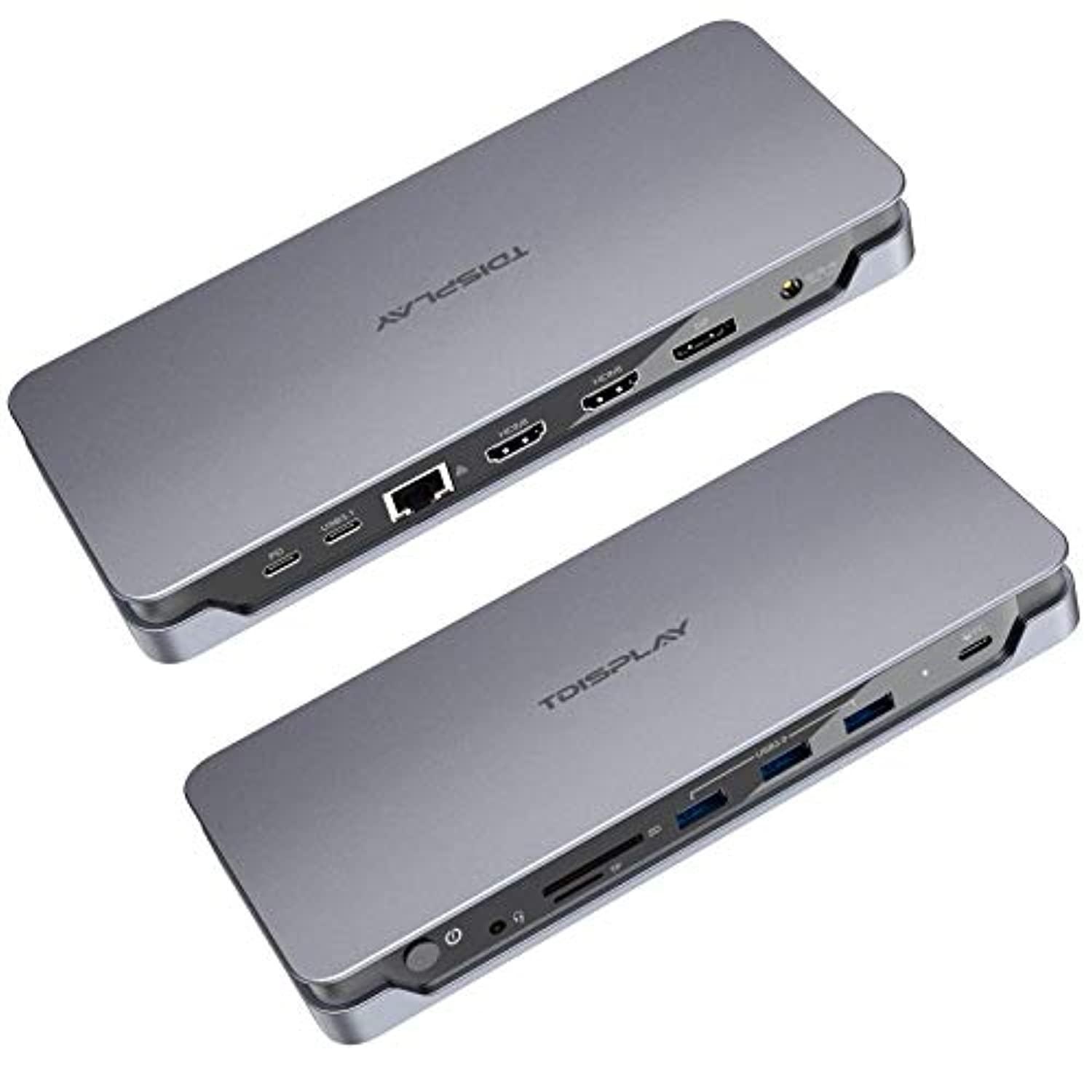 tdisplay laptop docking station, 15in1 triple display adapter for macbook and other usb c laptop,2hdmi,1dp,5usb3.0 ports,typec pd 3.0,sd/tf cards reader,gigabit ethernet,audio
