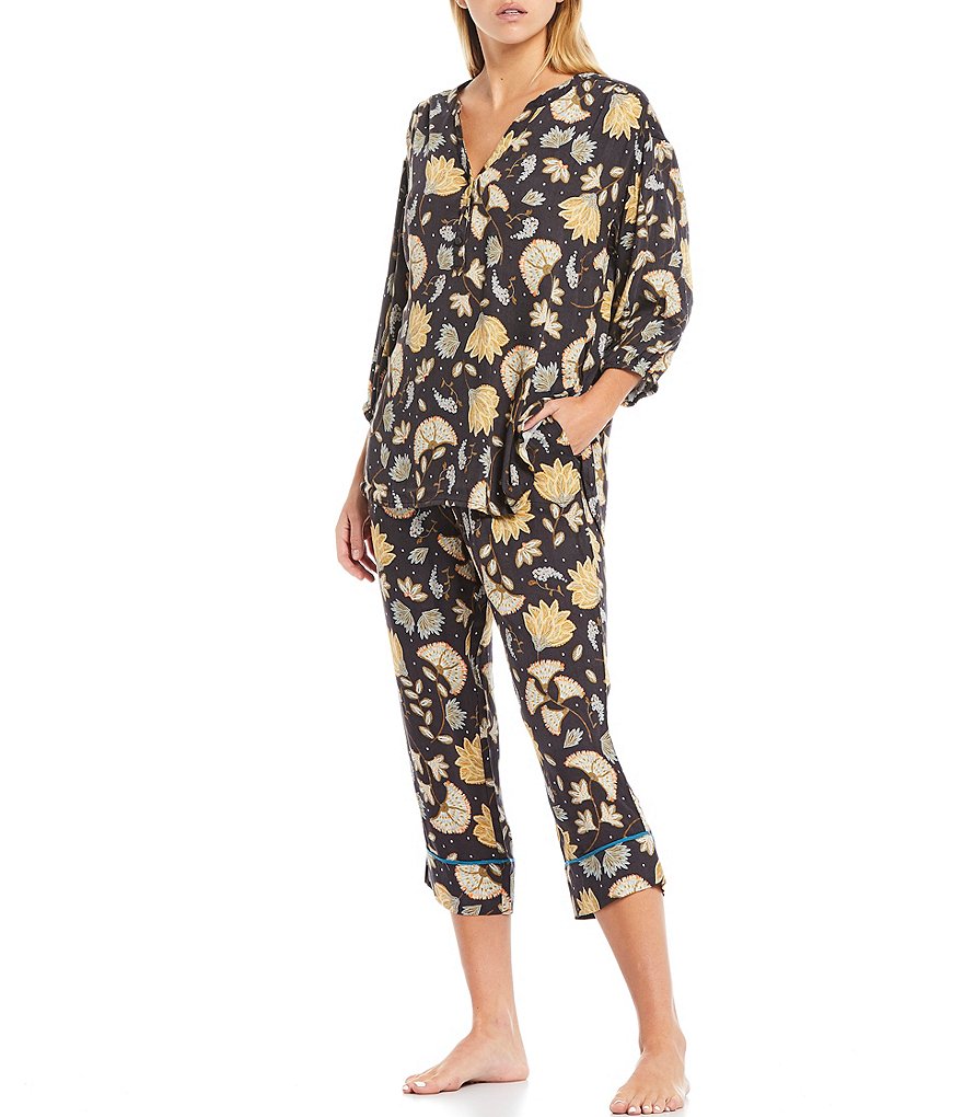 Refinery29 Floral Print Woven Cropped Coordinating Sleep Pants