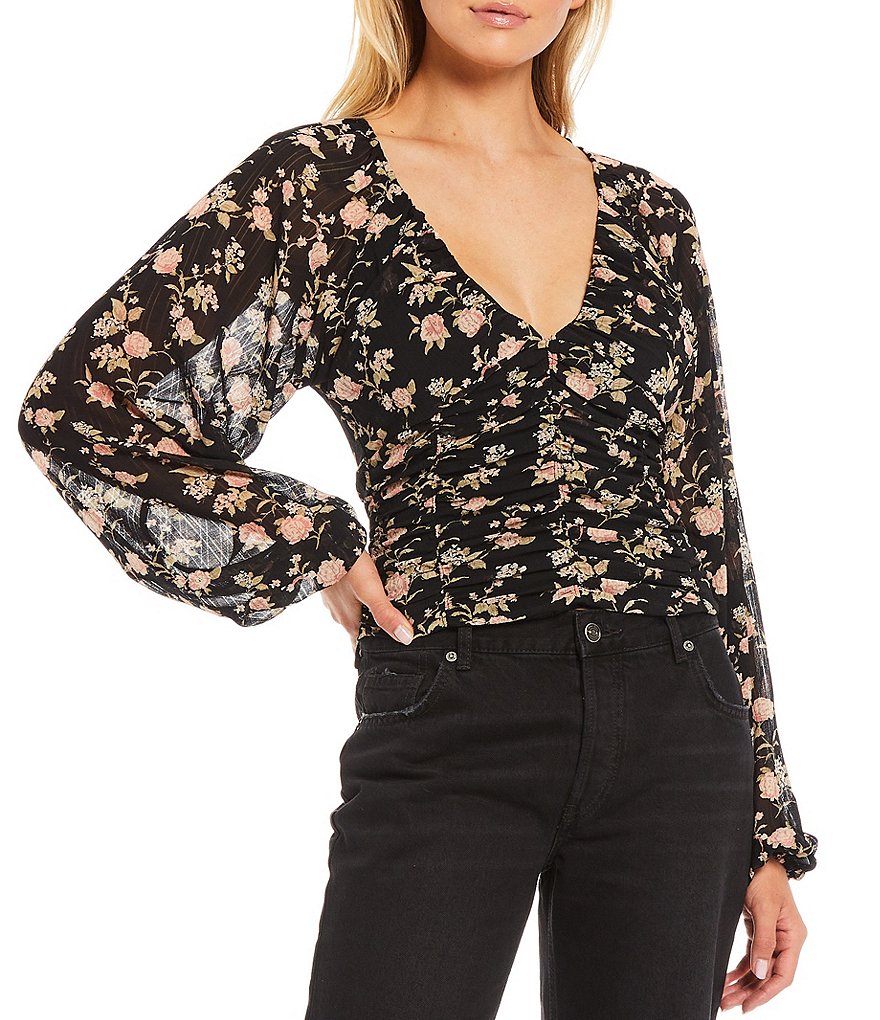 WAYF Double Ruffle V-Neck Peplum Top