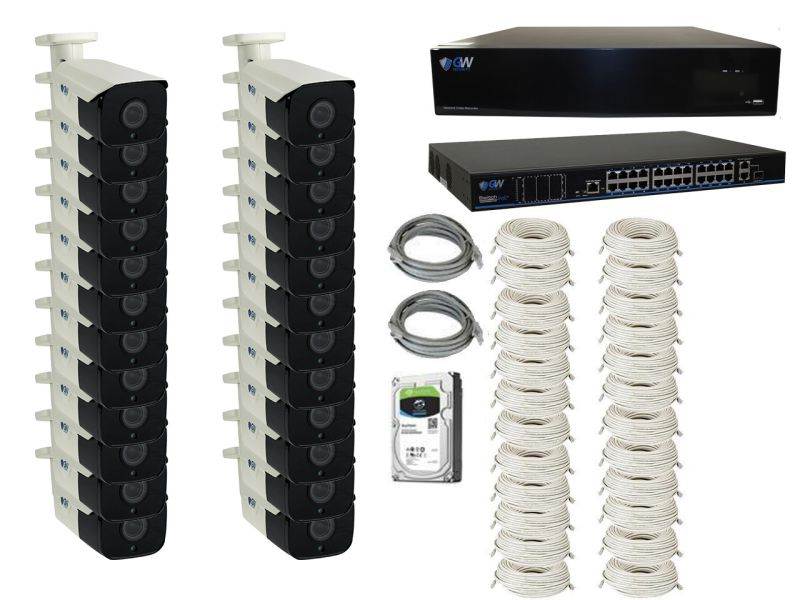 GW 4K Ultra HD 8MP PoE IP Camera Security System, 32CH NVR H.265 UHD 4K Output at 30fps Real Time, 24 x 4K WDR 8 Megapixel IP Bullet Cameras, 2.8~12mm Motorized Zoom Lens Weather Proof, Optional Audio