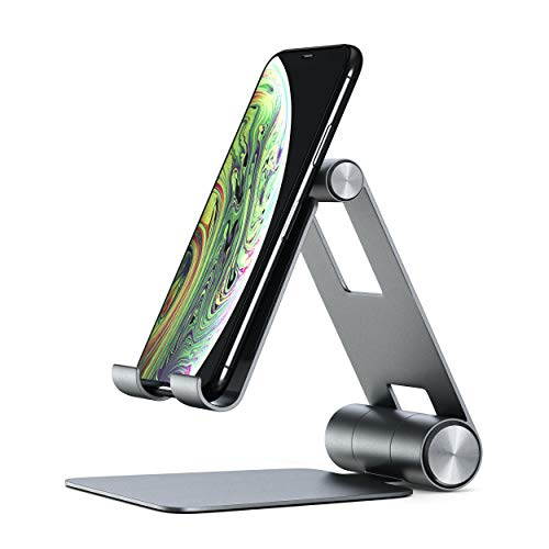 Satechi R1 Aluminum Multi-Angle Foldable Tablet Stand - Compatible with 2020 iPad Pro, iPhone 11 Pro Max/11 Pro, XS Max/XS/XR/X, SE/8 Plus/8, Samsung S20 Plus Ultra/S10 (Silver)