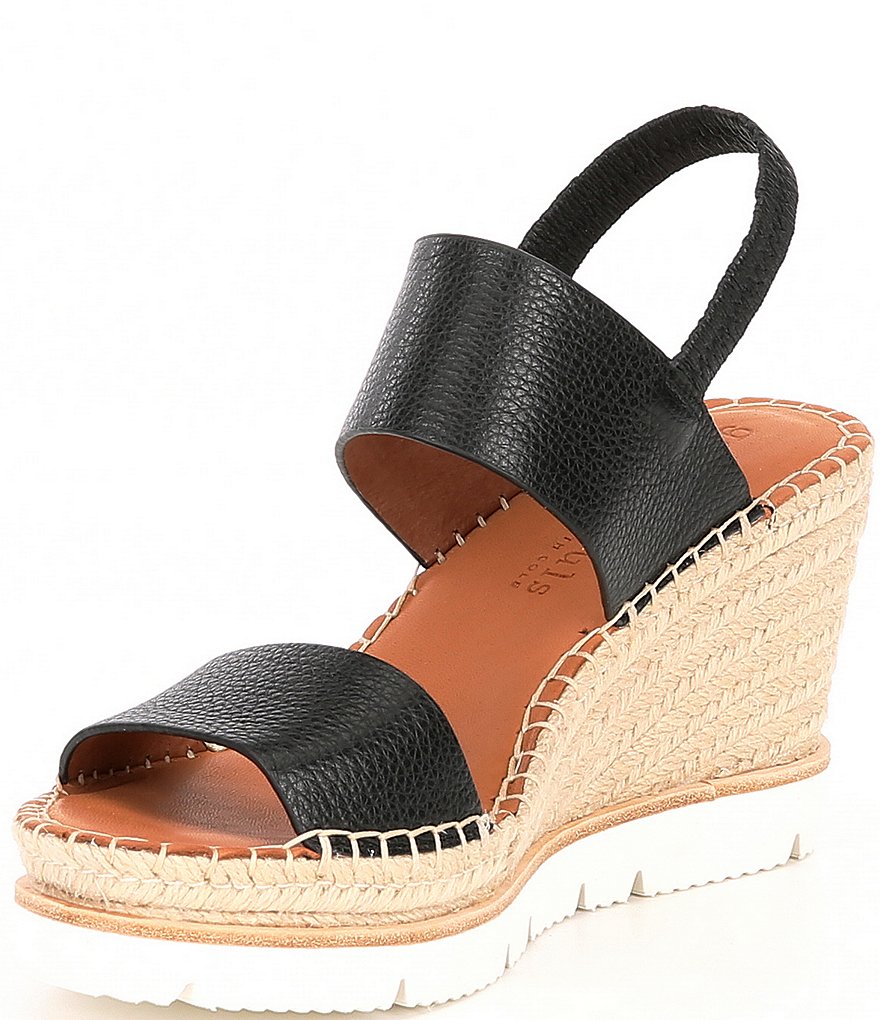 Gentle Souls Elyssa Leather Two Band Espadrille Wedge Sandals